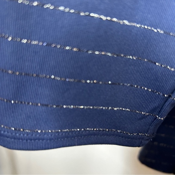 Highline Collective Tie Front Long Sleeve Metallic Stripe Top Medium Blue NWT - Picture 9 of 11